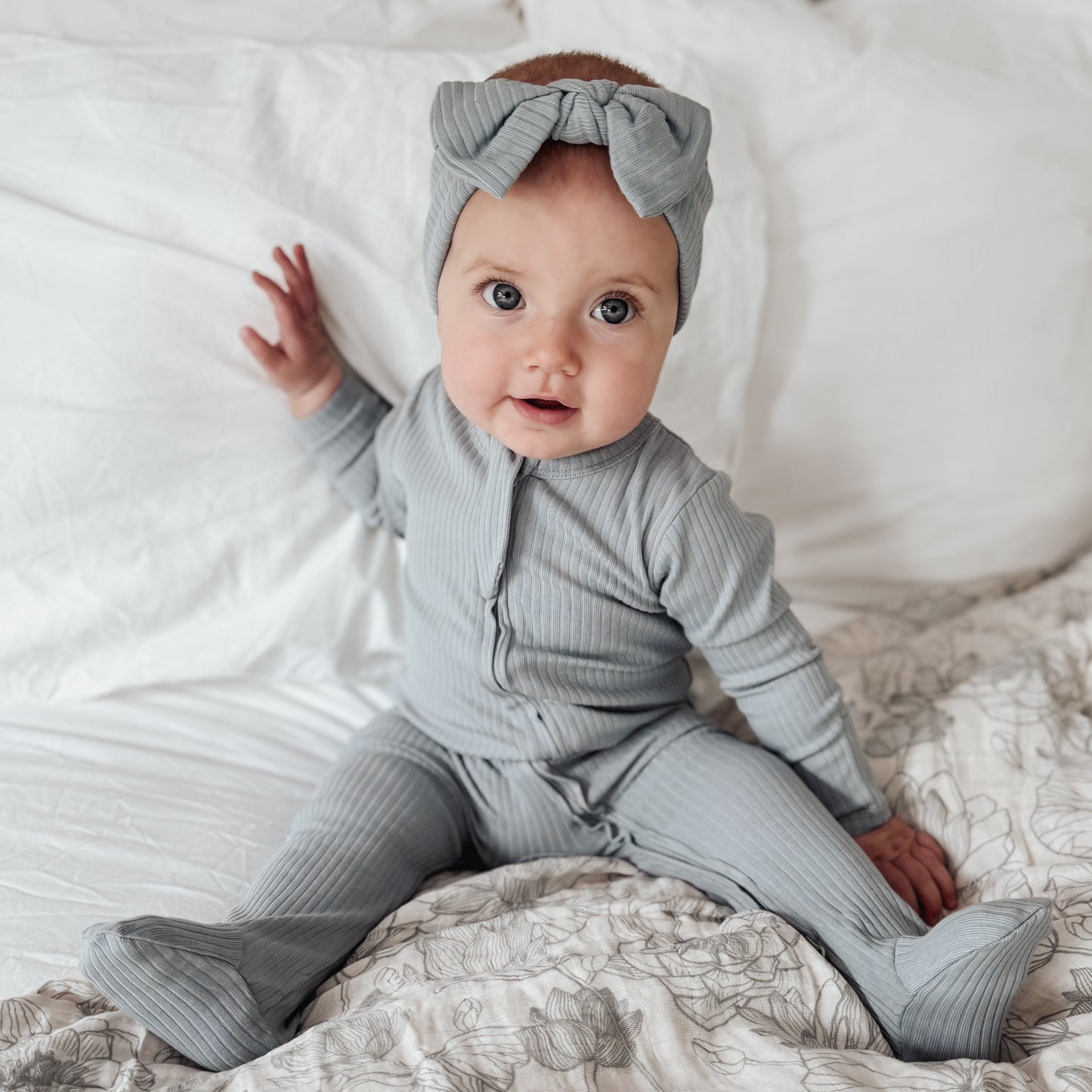 Organic Ribbed Romper - Bluebell