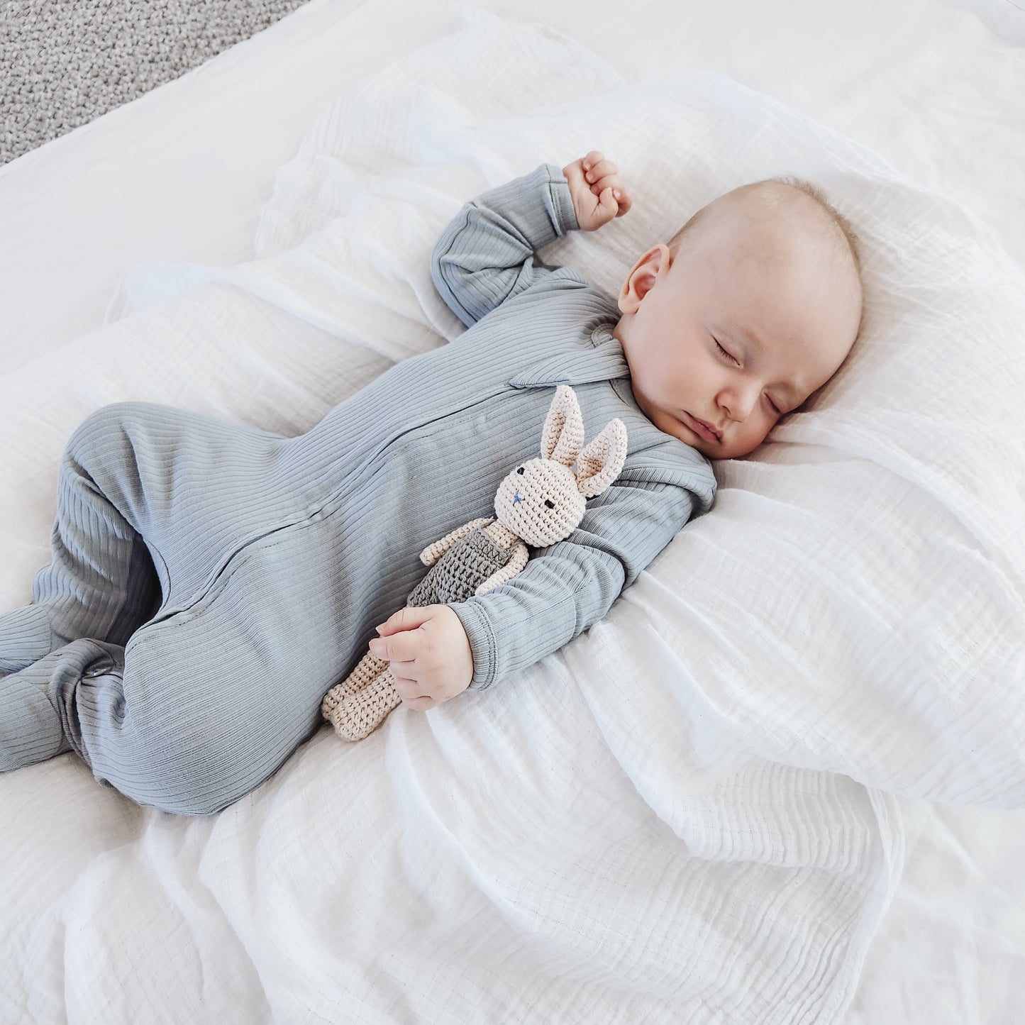 Organic Ribbed Romper - Bluebell